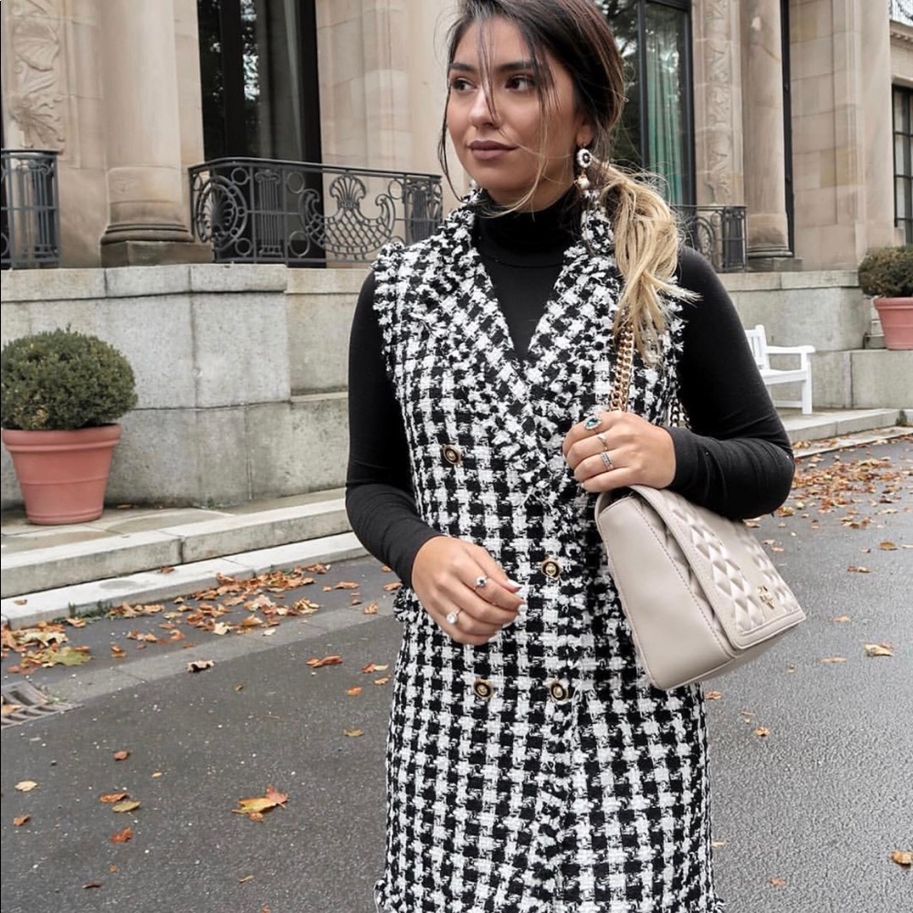 •SOLD•ZARA DOUBLE BREASTED TWEED VEST DRESS JACKET - Picture 1 of 8